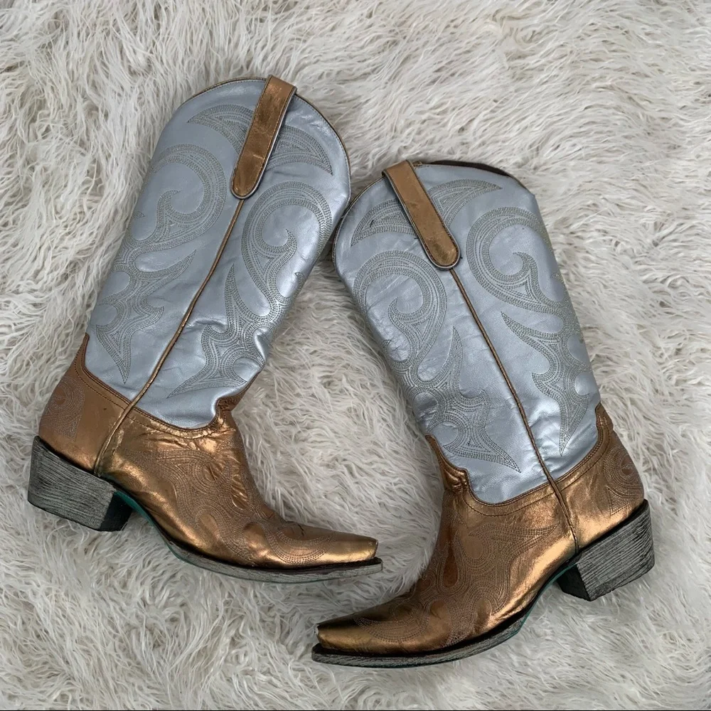 Lane Silver Gold Cowboy Boots Women’s Size 7.5 - Picture 6 of 12